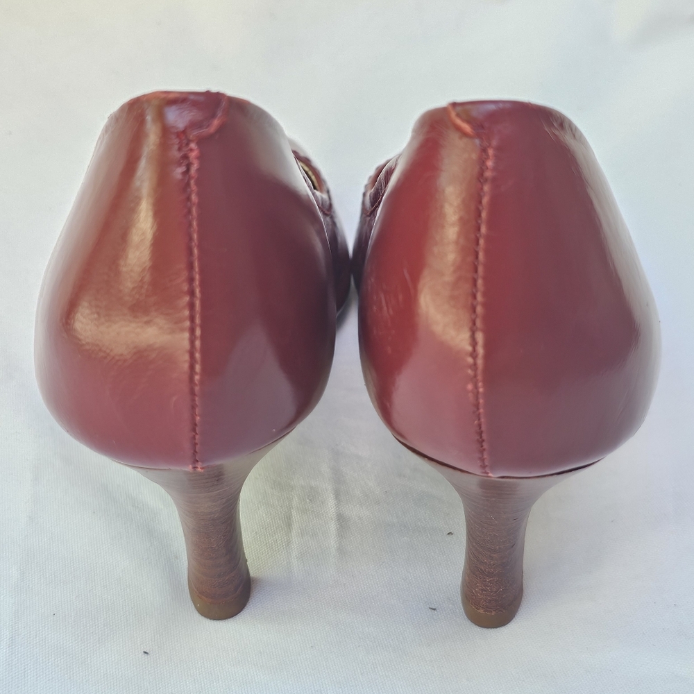 Aerosoles Red Leather Shoes Peep-Toe Heels Rockabilly Pinup Fall Autumn Size 7.5 - Picture 6 of 14